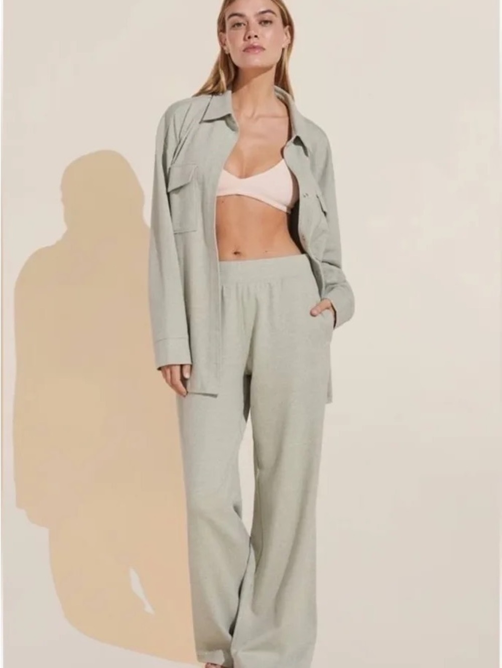 Eberjey Luxe Sweats Shacket & Pants - Sage Green